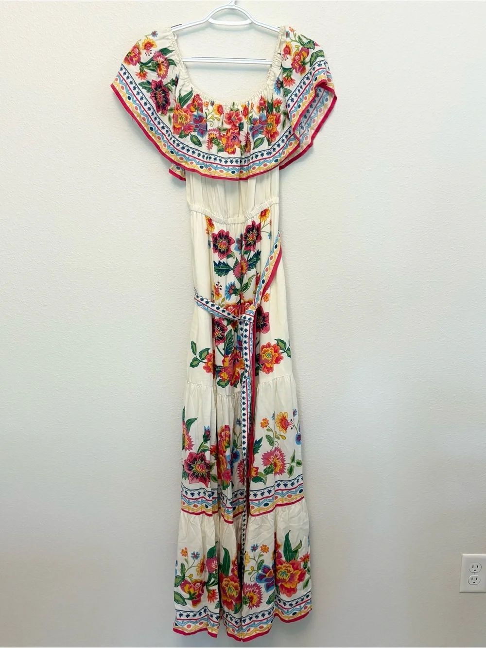Flying Tomato Off-the-Shoulder Ruffle Spanish Floral Maxi Dress Size S
